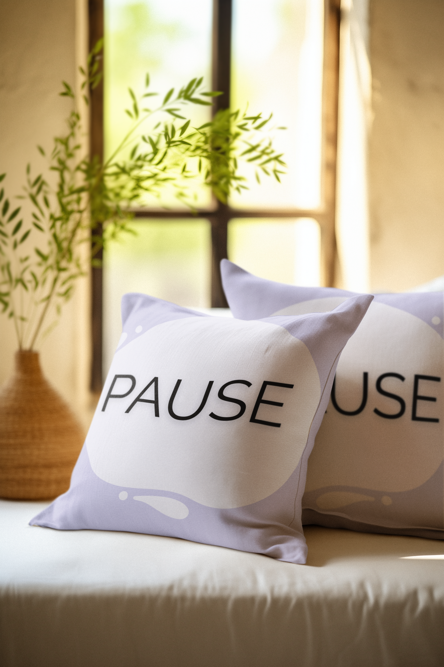 Pause Throw Pillow  Soft Lavender Mindfulness Accent for Therapy Rooms Calm Corners and Supportive Spaces School Calm Corner Pillow