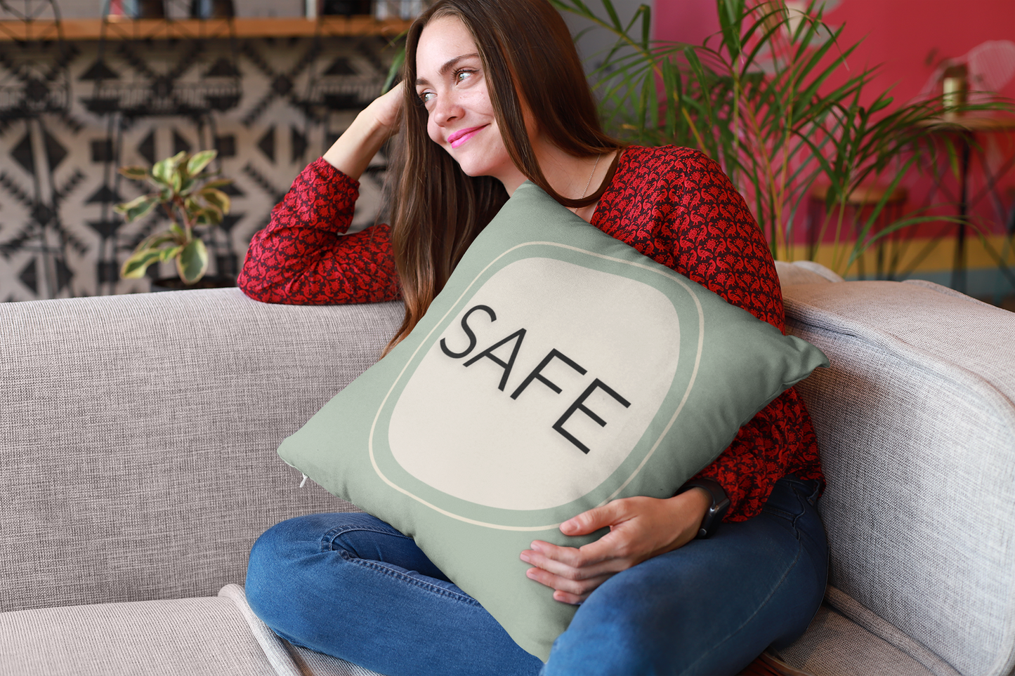 Safe Throw Pillow Supportive Space Collection  Therapy Room Décor Calming Affirmation Cushion for Teens and Adults Emotional Regulation
