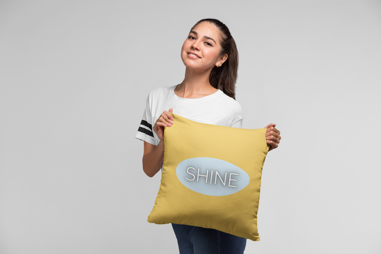 Shine Throw Pillow Yellow and Blue Encouragement Accent Cushion Supportive Space Collection Confidence Home Decor Gift For Her