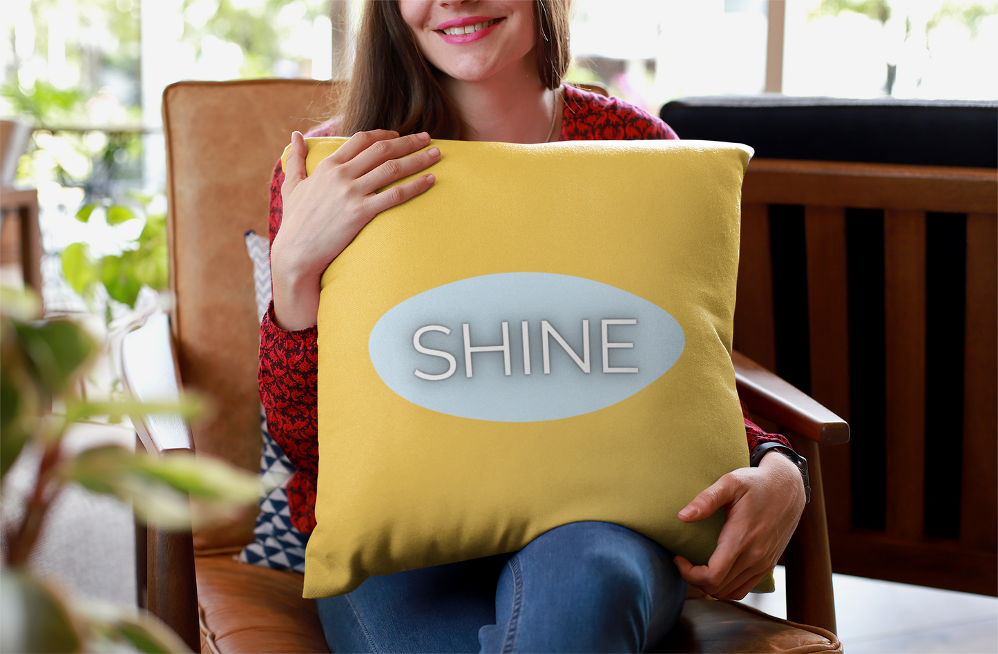 Shine Throw Pillow Yellow and Blue Encouragement Accent Cushion Supportive Space Collection Confidence Home Decor Gift For Her