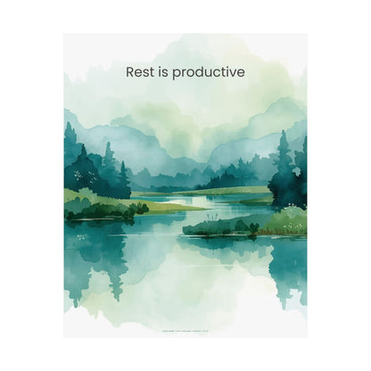 Rest Is Productive Wall Art Calming Landscape Print Therapy Office Decor Burnout Recovery Reminder Mindfulness Poster for Counseling Room