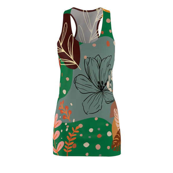Boho Abstract Racerback Dress for Summer Boho All Over Print Ladies Gift Dress Bohemian Style Dark Green Summer Cottagecore Dress
