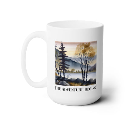 Adventure Mug For Couples New Relationships Watercolor Outdoor Scene for Hikers Campers Nature Lovers Coffee Mug For Hikers and Outdoor Lovers