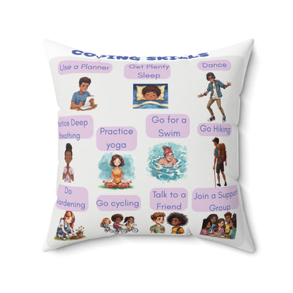 Coping Skills Throw Pillow Double-Sided Design Therapy Office Decor Supportive Space Collection Classroom Support Emotional Regulation