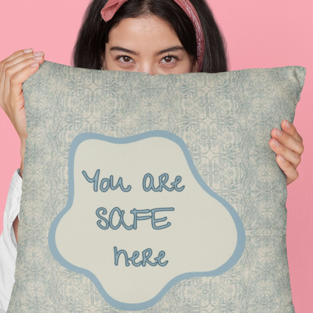 You Are Safe Here Pillow Calming Decor for Neurodiverse & Therapy Spaces Calming Reminder Mental Health Cushion Wellness Gift