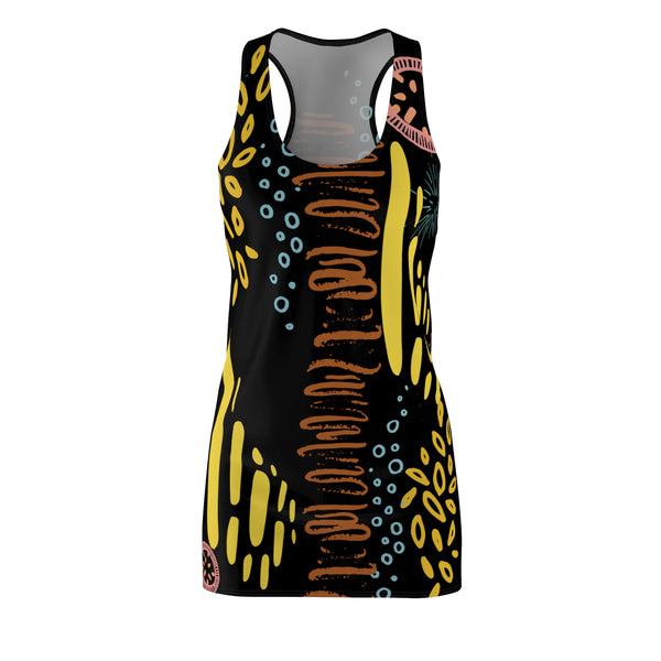 Abstract Boho Racerback Summer Dress for Women Boho All Over Print Gift for Women Bohemian Style Black Summer Dress