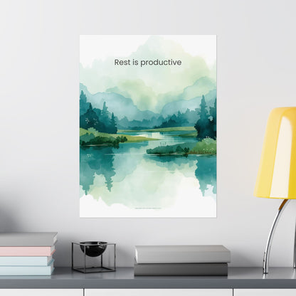 Rest Is Productive Wall Art Calming Landscape Print Therapy Office Decor Burnout Recovery Reminder Mindfulness Poster for Counseling Room
