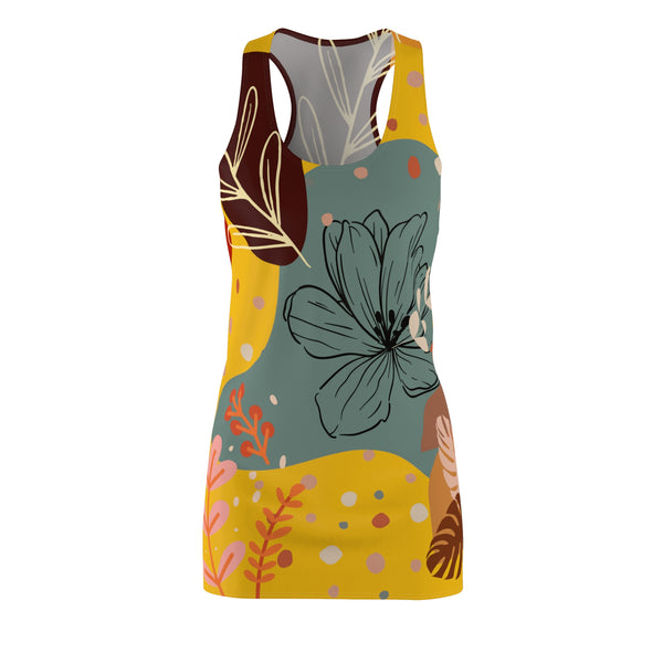 Boho Abstract Racerback Dress for Women Summer Boho All Over Print Dress Gift for Women Bohemian Style Yellow Summer Dress