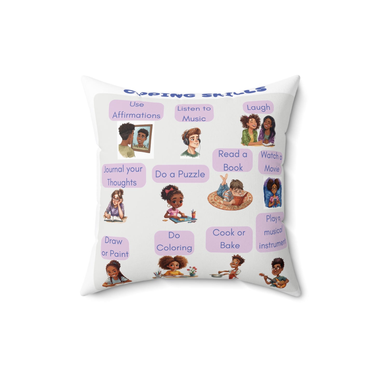 Coping Skills Throw Pillow Double-Sided Design Therapy Office Decor Supportive Space Collection Classroom Support Emotional Regulation