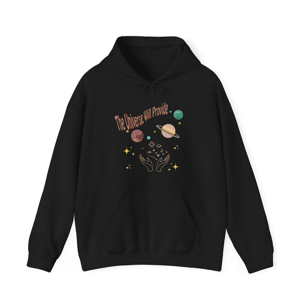 Trendy Universe Hoodie for Lovers of the Cosmos Motivational Messages Mindfulness Theme hooded Sweatshirt Inspirational Mystical Apparel