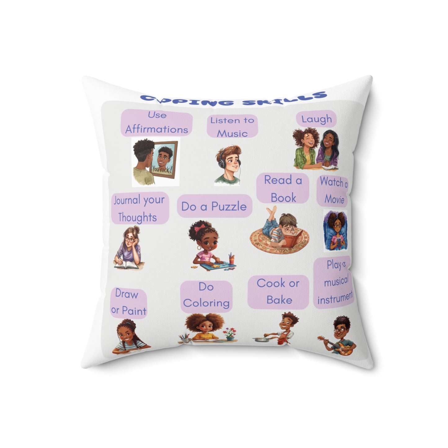 Coping Skills Throw Pillow Double-Sided Design Therapy Office Decor Supportive Space Collection Classroom Support Emotional Regulation