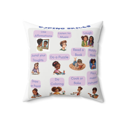 Coping Skills Throw Pillow Double-Sided Design Therapy Office Decor Supportive Space Collection Classroom Support Emotional Regulation