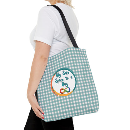 Autism Support Tote For Sensory Items Neurodiverse Friendly Design My Safe Space Infinity Symbol Supportive Parent Mint Green Plaid Gift Bag