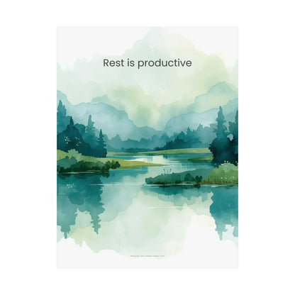 Rest Is Productive Wall Art Calming Landscape Print Therapy Office Decor Burnout Recovery Reminder Mindfulness Poster for Counseling Room