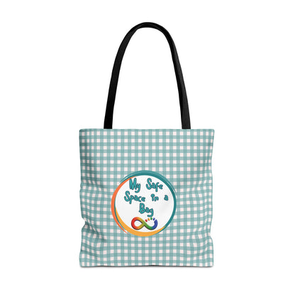 Autism Support Tote For Sensory Items Neurodiverse Friendly Design My Safe Space Infinity Symbol Supportive Parent Mint Green Plaid Gift Bag