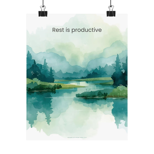 Rest Is Productive Wall Art Calming Landscape Print Therapy Office Decor Burnout Recovery Reminder Mindfulness Poster for Counseling Room