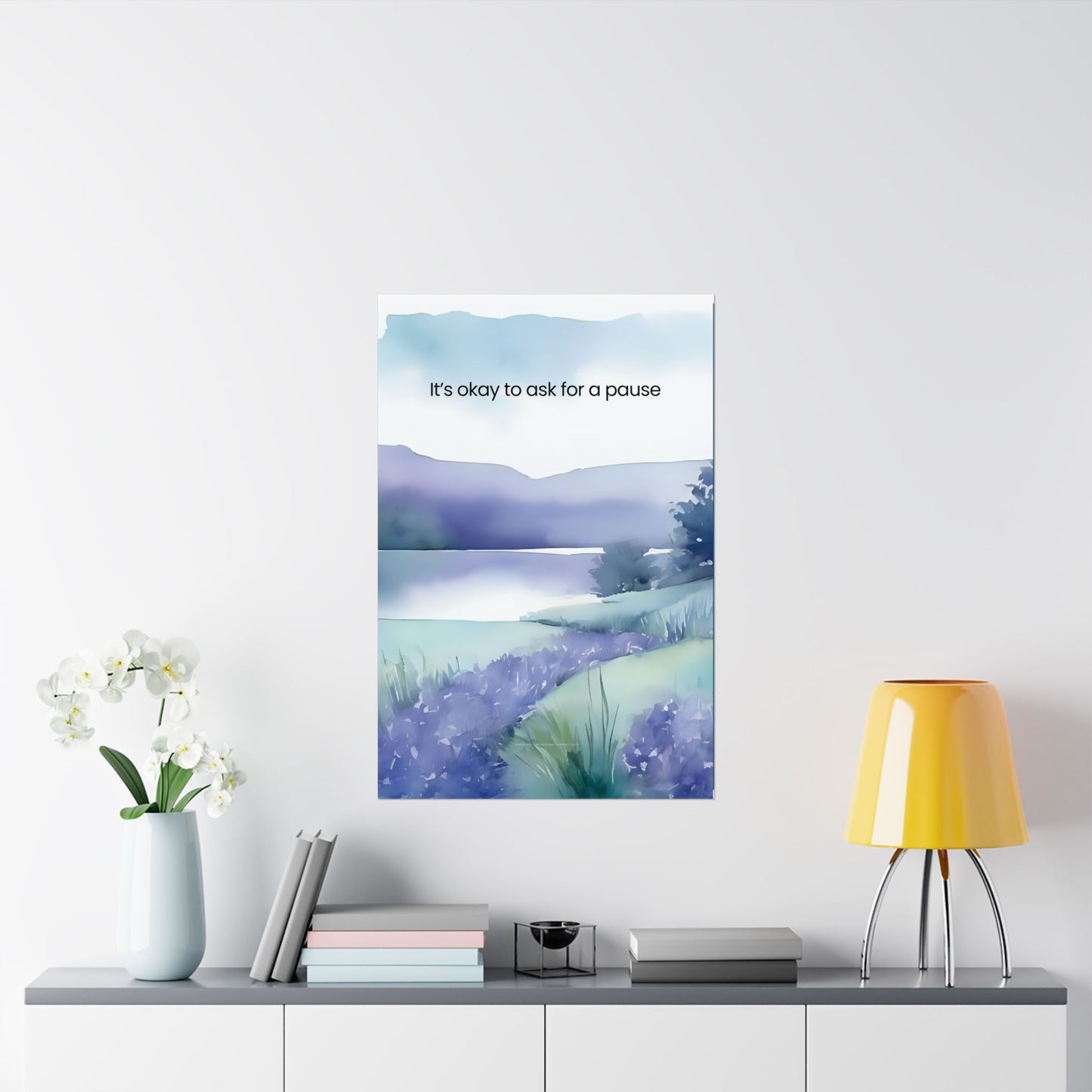 It’s OK to Ask for a Pause Wall Art Calming Watercolor Landscape Print Mindfulness Poster for Counseling Room Therapy Office Decor Emotional Wellness Art