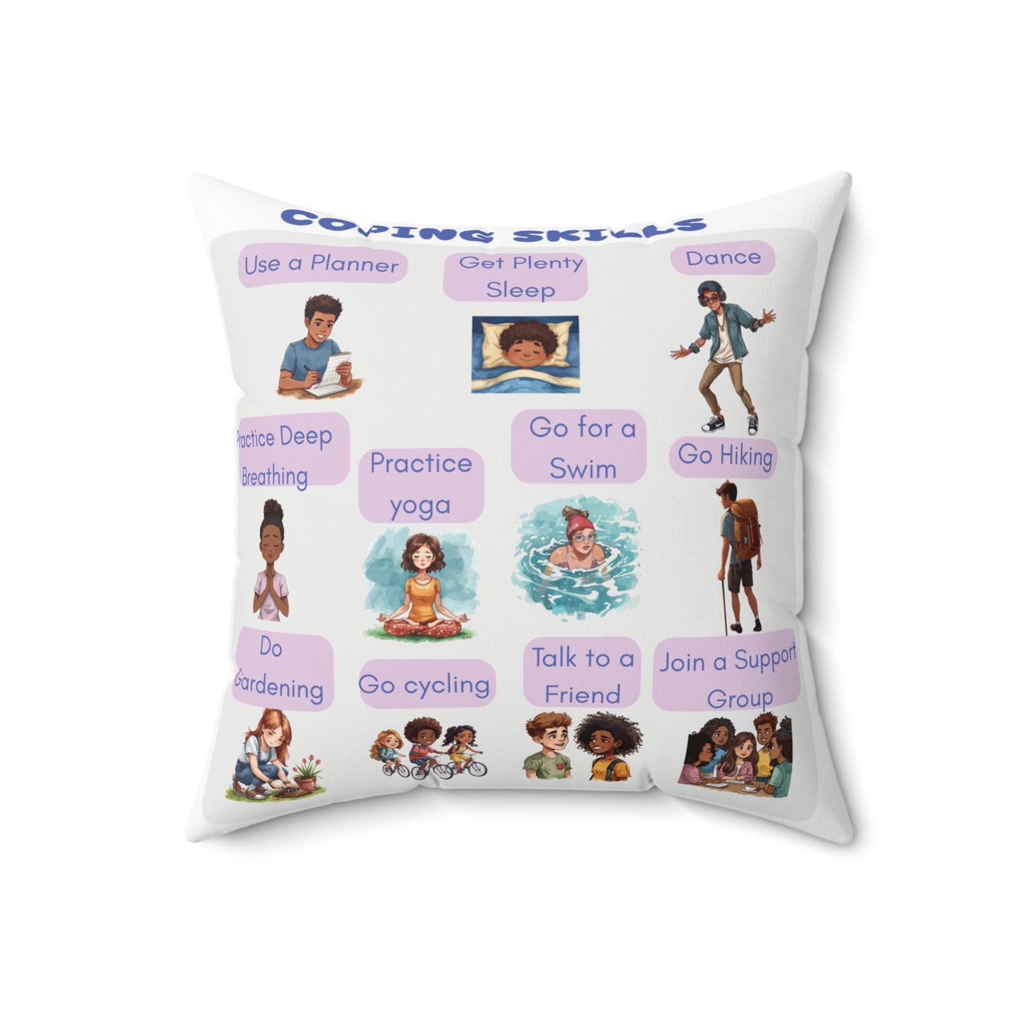 Coping Skills Throw Pillow Double-Sided Design Therapy Office Decor Supportive Space Collection Classroom Support Emotional Regulation