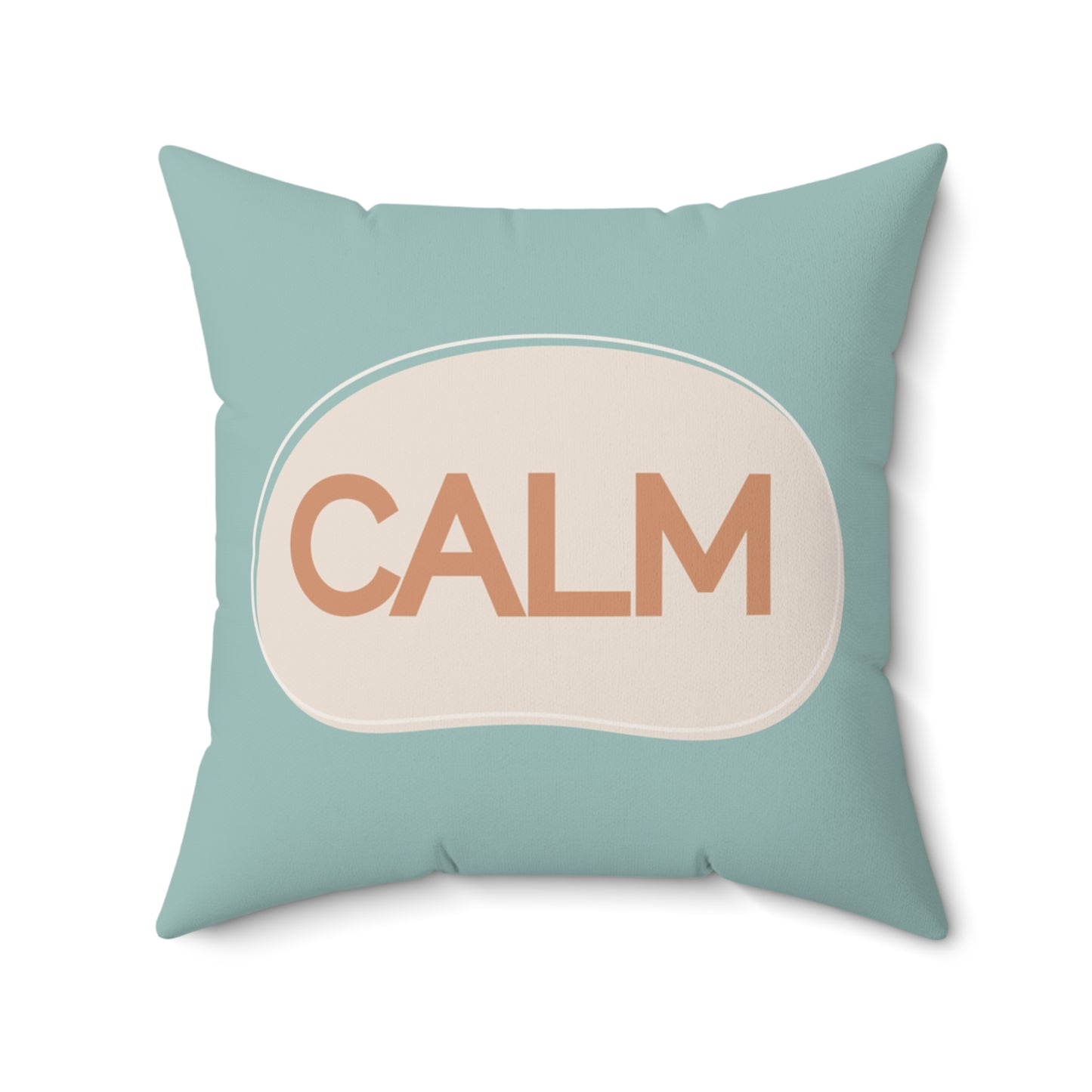 Calm Throw Pillow  Soft Teal and Cream Accent Cushion Modern Minimal Word Pillow Therapy Room or Home Decor Calming Accent Cushion