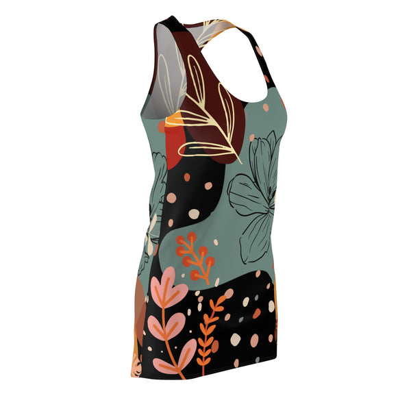 Boho Abstract Racerback Dress for Women for Spring Summer Boho All Over Print Dress Gift for Ladies Bohemian Style Summer Flower Dress Black