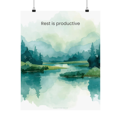 Rest Is Productive Wall Art Calming Landscape Print Therapy Office Decor Burnout Recovery Reminder Mindfulness Poster for Counseling Room