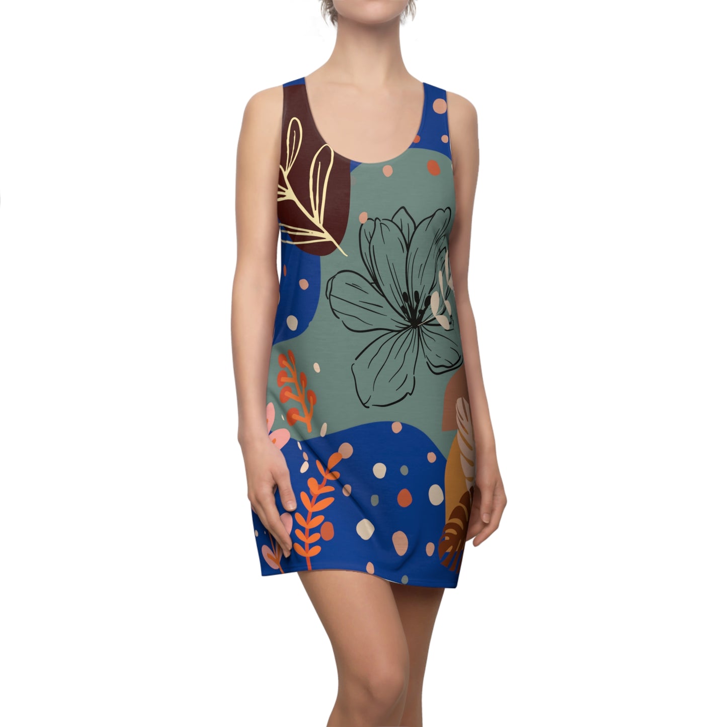 Boho Abstract Racerback Dress for Women Summer Boho All Over Print Dress Gift for Women Bohemian Style Royal Blue Summer Dress