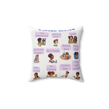Coping Skills Throw Pillow Double-Sided Design Therapy Office Decor Supportive Space Collection Classroom Support Emotional Regulation