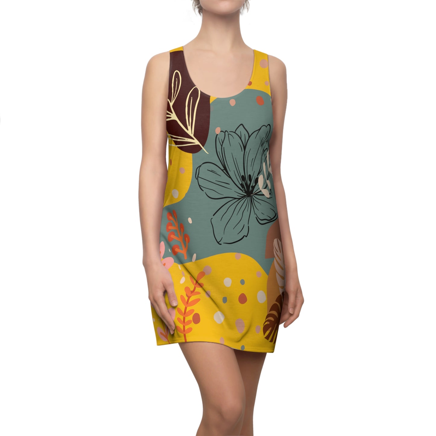 Boho Abstract Racerback Dress for Women Summer Boho All Over Print Dress Gift for Women Bohemian Style Yellow Summer Dress