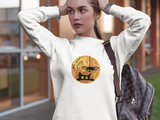 Funny Halloween Sweatshirt Cute Cat and Spider Crewneck Cat Lovers Gift Fall Fashion Humorous Design for Cat and Music Lovers Funny Spider Shirt
