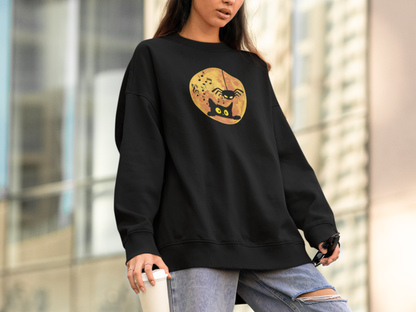 Funny Halloween Sweatshirt Cute Cat and Spider Crewneck Cat Lovers Gift Fall Fashion Humorous Design for Cat and Music Lovers Funny Spider Shirt