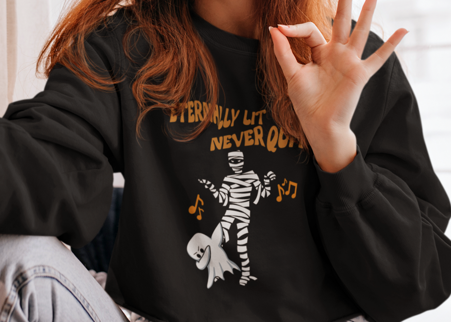 Sassy Halloween Sweatshirt Fashion Statement Ghost Sweater Mummy Shirt Contemporary Dance Mummy and Ghost Dance Unique GenZ Millennial Fall Fashion