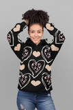 Romantic All Over Print Fashion Hoodie for Valentine's Day Heart Print for Valentine's Gift Casual Love Apparel Unisex Millenial and GenZ Cozy Love Wear