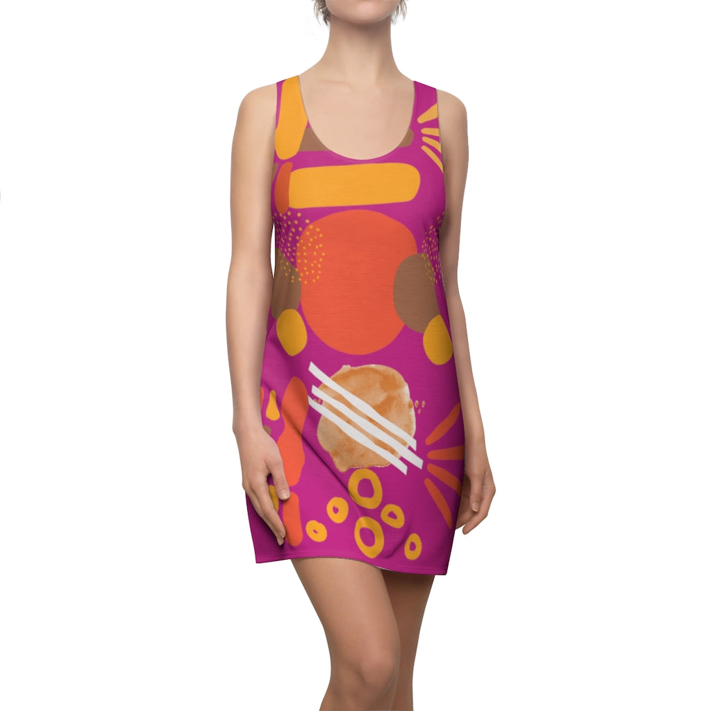 Earth Tones Abstract Women's Racerback Dress - Dark Pink