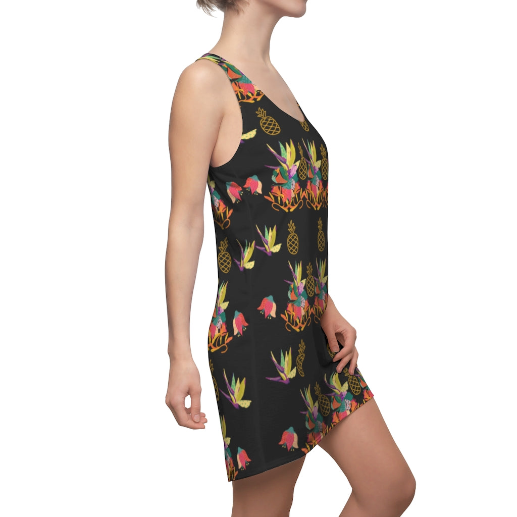 Tropical Pineapple Women's Racerback Dress - Black