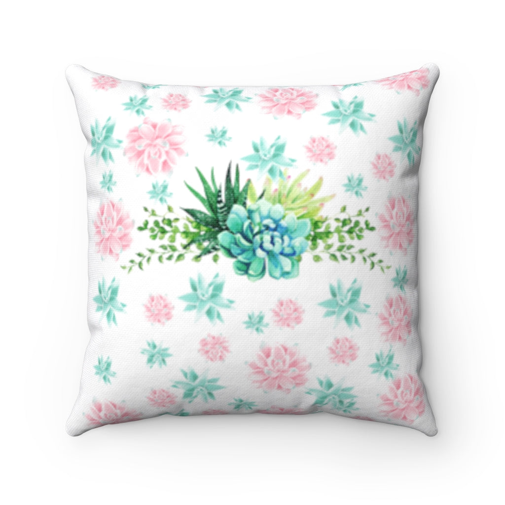 Pink and Green Succulents Square Pillow