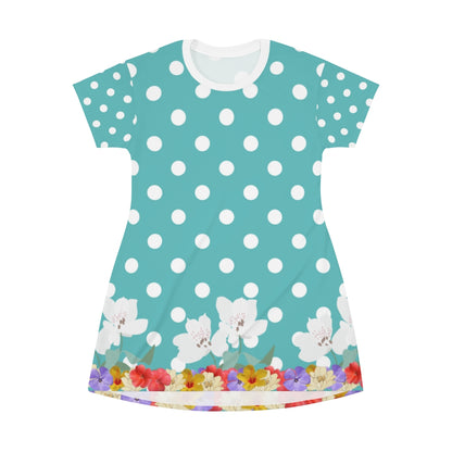 Polka Flowers T-Shirt Dress