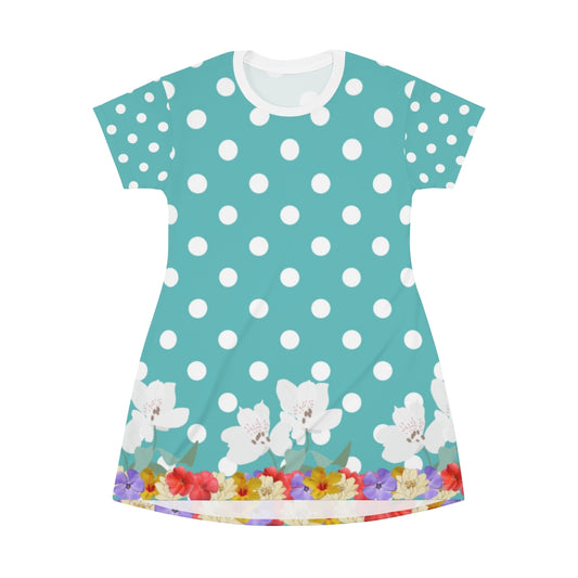 Polka Flowers T-Shirt Dress