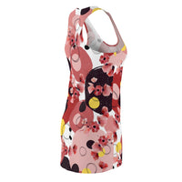 Coral and Yellow on Polka Dots Women's Racerback Dress