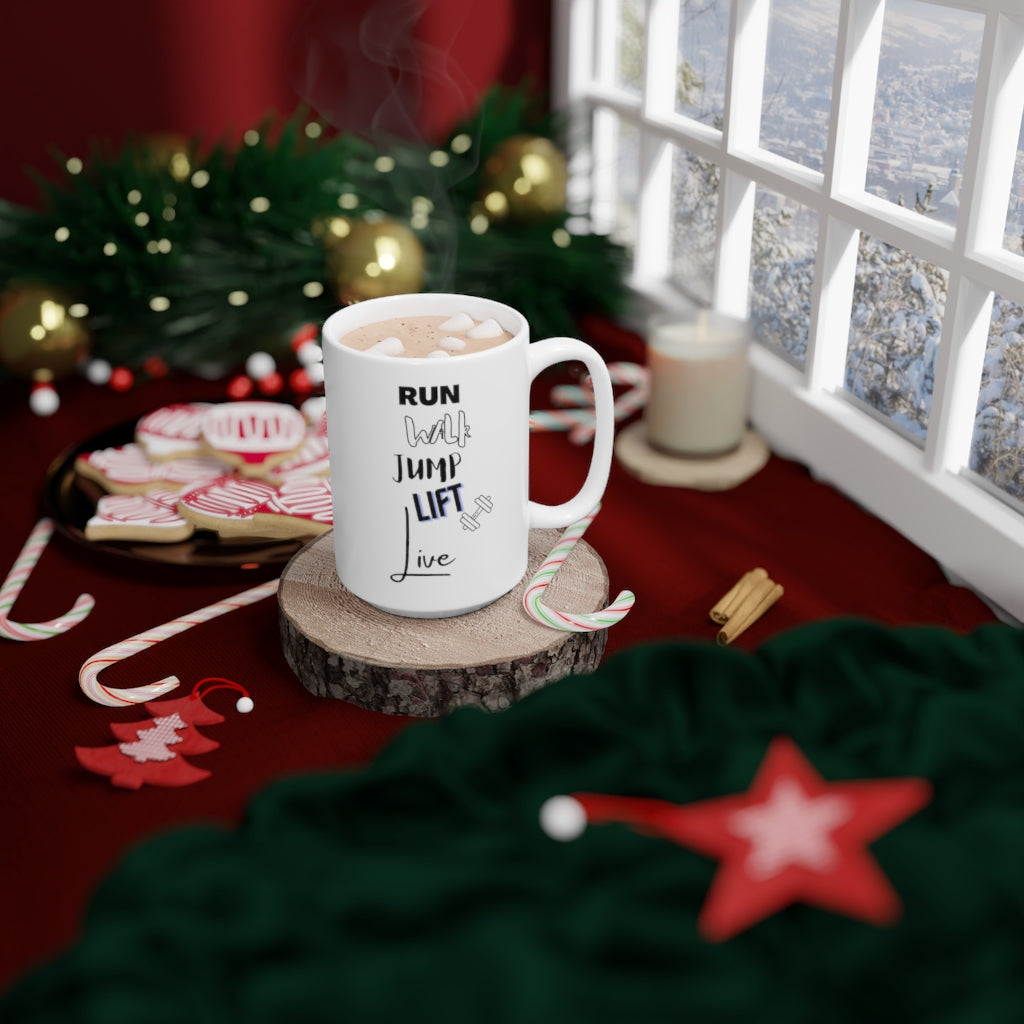Run Walk Jump Lift Live Mug White