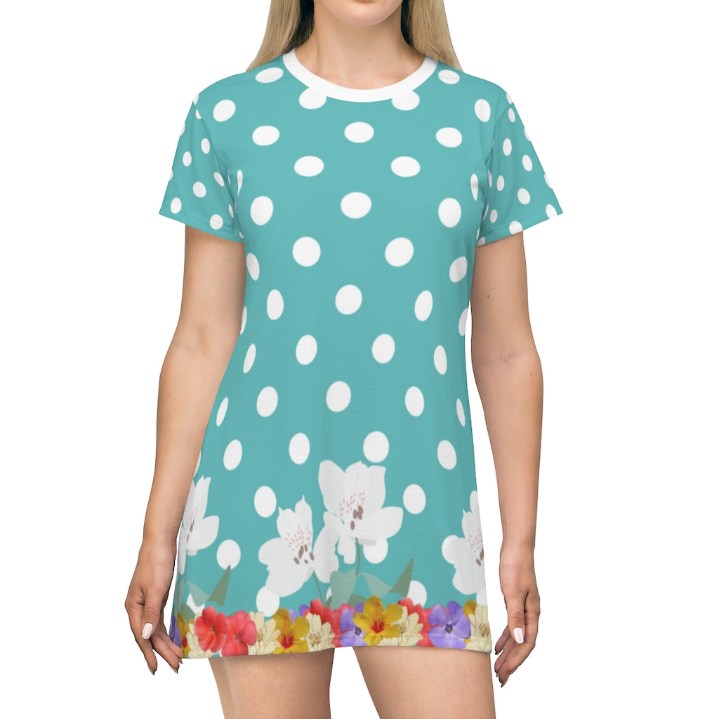 Polka Flowers T-Shirt Dress
