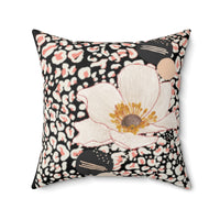 Peach Flower Abstract Square Pillow - Black