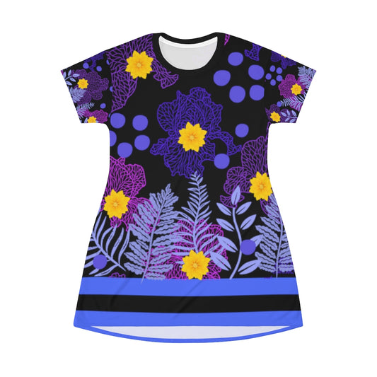 Iris Abstract T-Shirt Dress - Black
