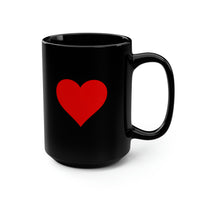 One Heart, One Love, Valentine Red Heart Mug, 15oz Black