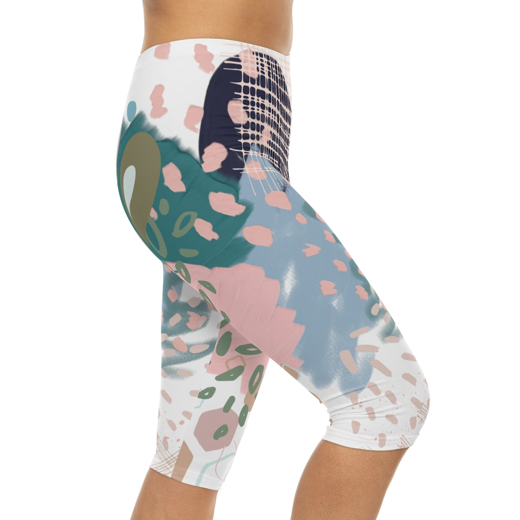 Abstract in Pink and Green Women’s Capri Leggings