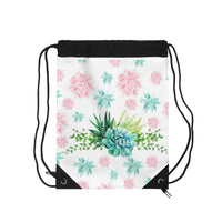 Pink and Green Succulents Drawstring Bag