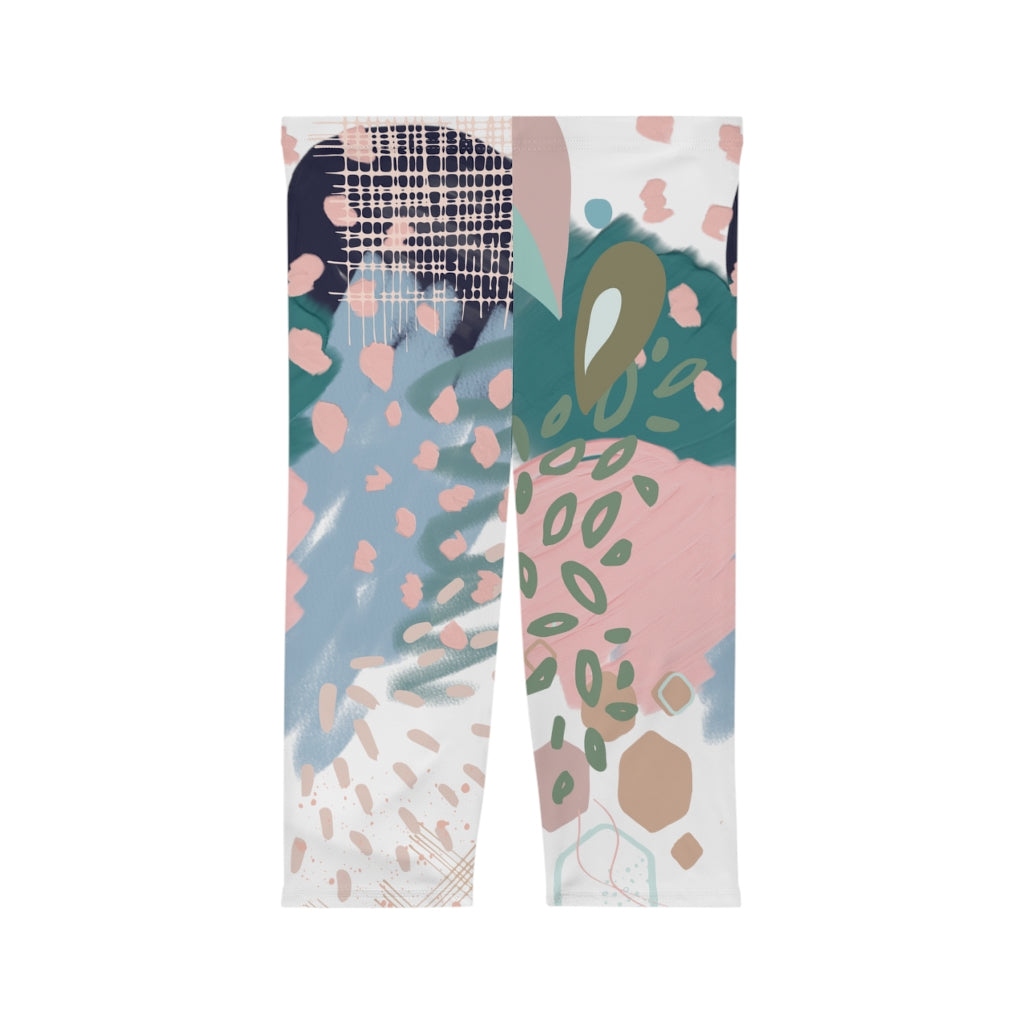 Abstract in Pink and Green Women’s Capri Leggings