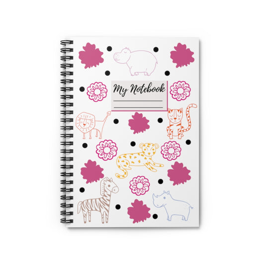 Jungle Animals Spiral Notebook - White
