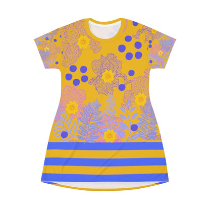 Iris Abstract T-Shirt Dress - Yellow