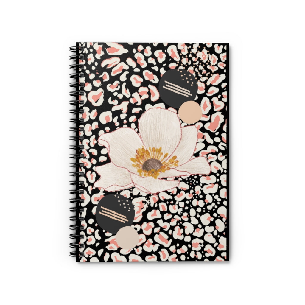 Peach Flower Abstract Spiral Notebook - Black