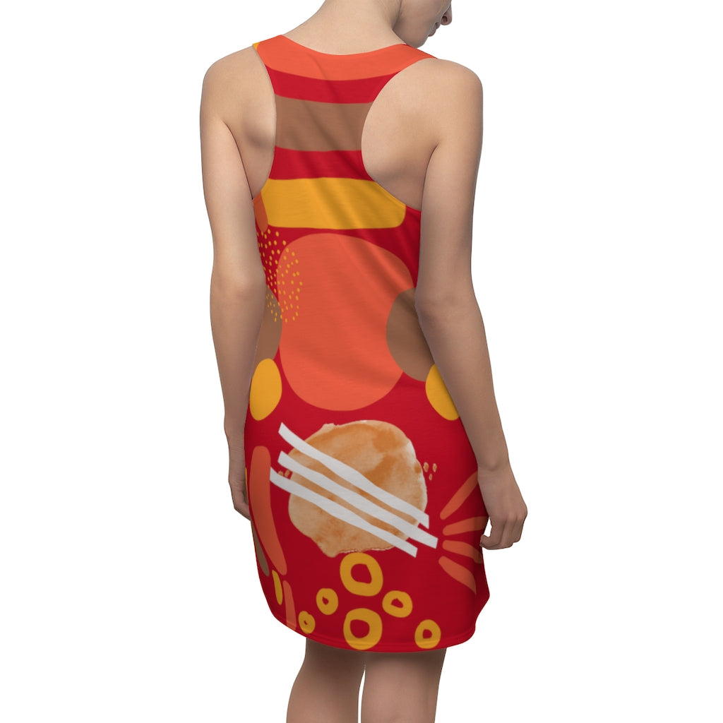Earth Tones Abstract Women's Racerback Dress - Dark Red